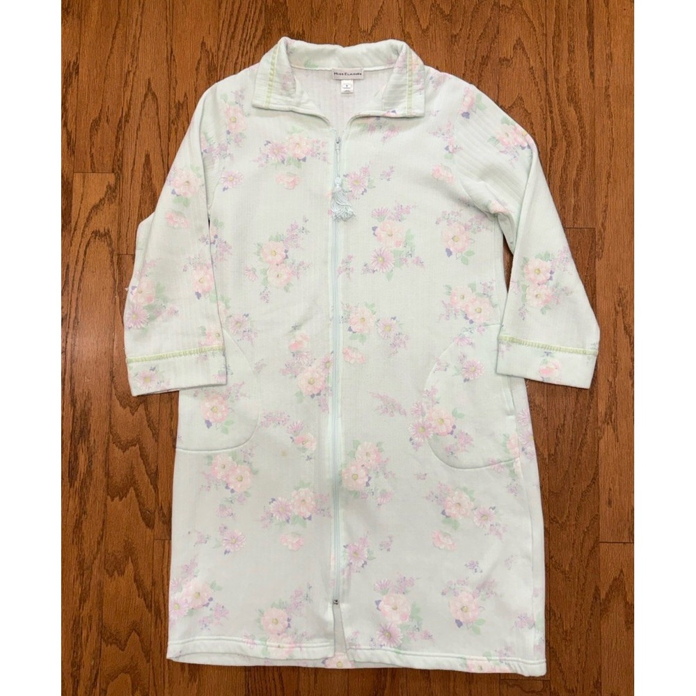 Miss Elaine Vintage Floral Robe Cottagecore Zip Front Soft Feminine Size Small